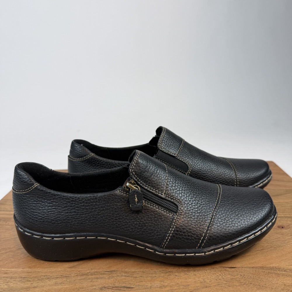 New Womens Clarks Cora Harbor Black leather Zip Casual Loafers Shoes Size 8.5 M